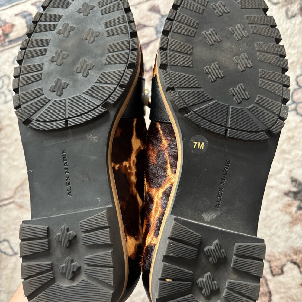 Alex Marie Brown Leopard Loafers with Pearl Details - Picture 2 of 6